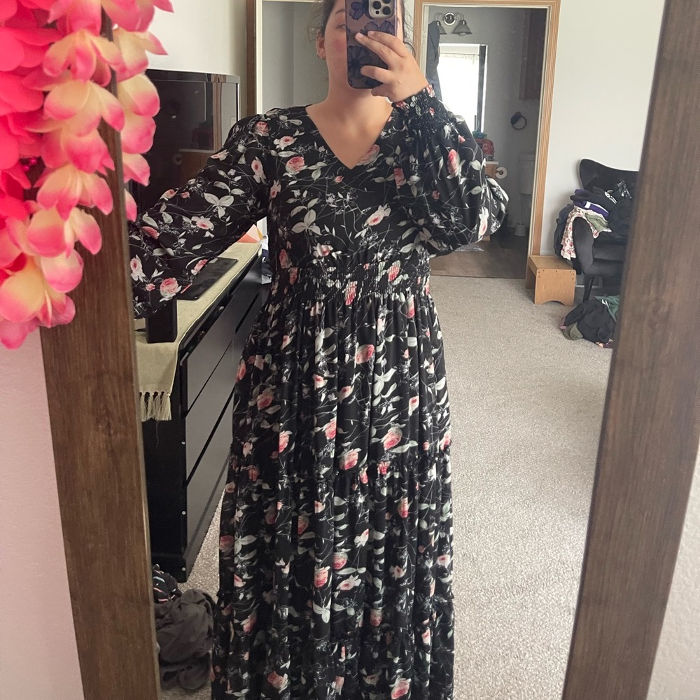 Floral Black and Pink Women's Dress